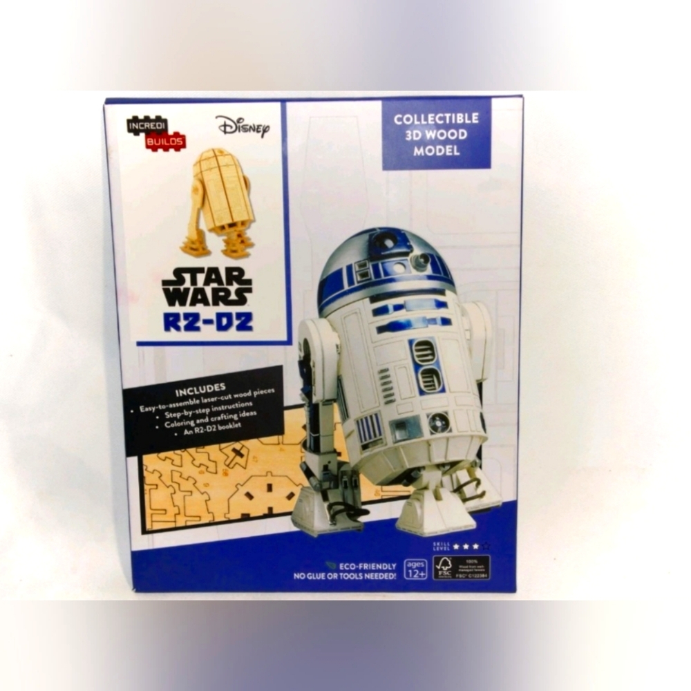 Star Wars R2-D2 Droid Figure 3D Laser-Cut Wood Model Kit and Deluxe Book SEALED